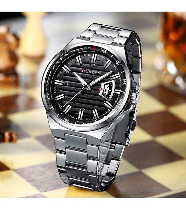 Curren 8375 Men’s Quartz Watch – Silver Black Stainless Steel - Image 2