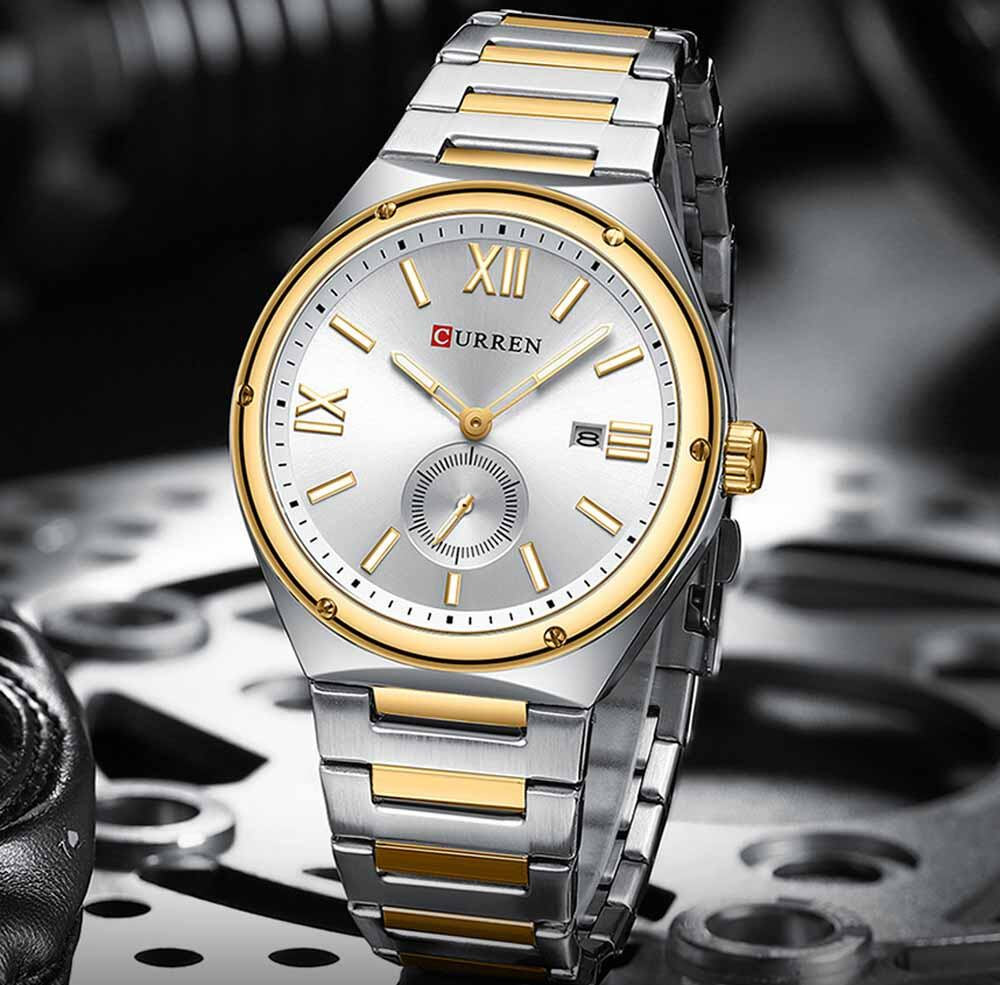 Curren 8471 Men's Luxury Stainless Steel Quartz Watch — Two Tone White - Image 2