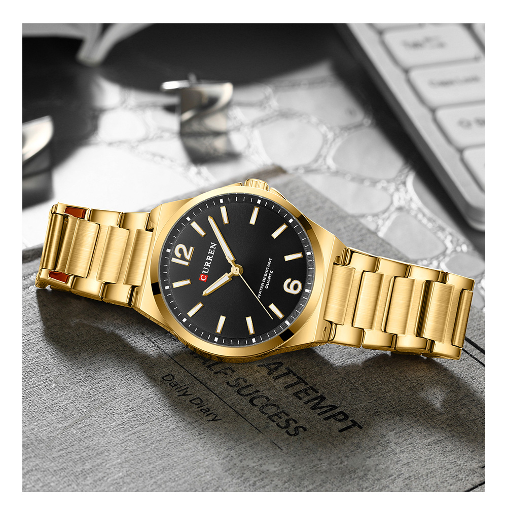 Curren 8493 Men's Minimalist Two-Tone Stainless Steel Quartz Watch — Golden Black - Image 2