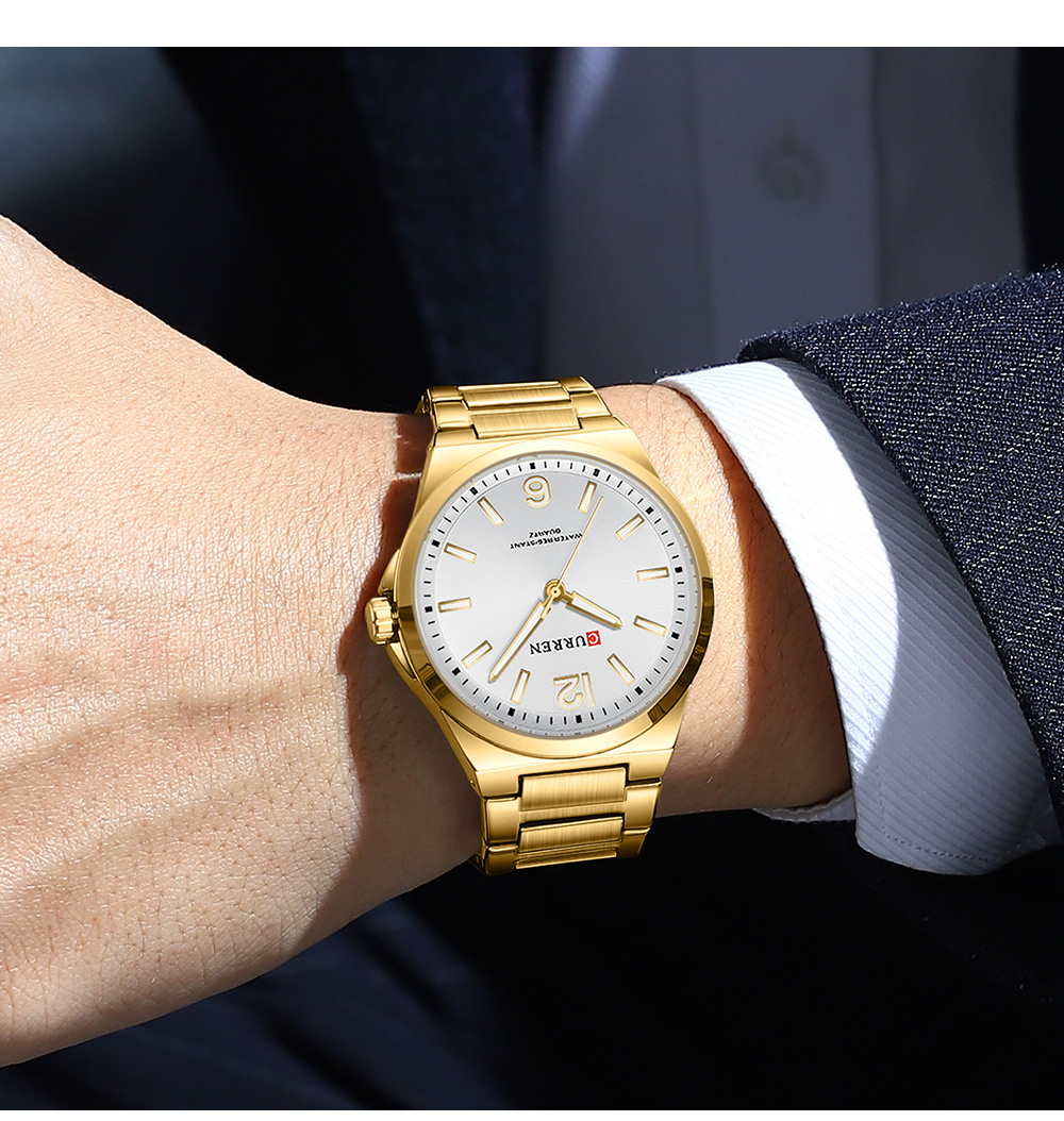 Curren 8493 Men's Minimalist Two-Tone Stainless Steel Quartz Watch — Golden White - Image 3