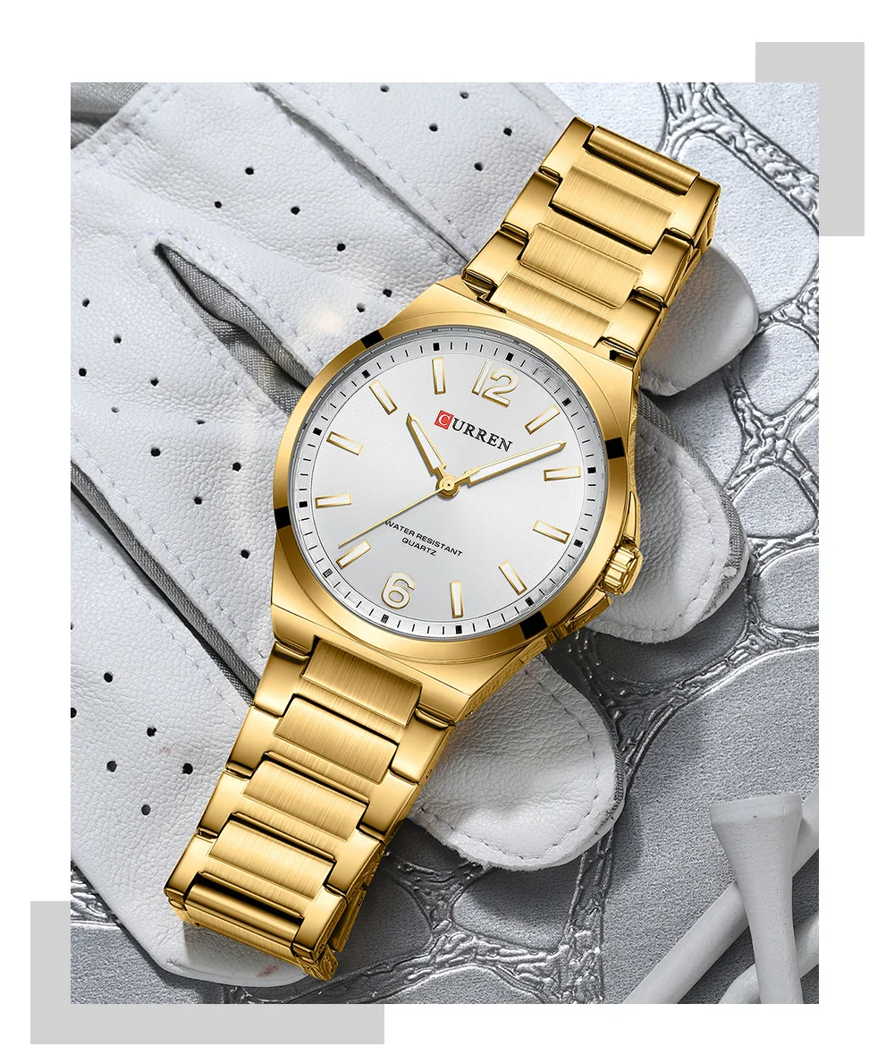 Curren 8493 Men's Minimalist Two-Tone Stainless Steel Quartz Watch — Golden White - Image 2