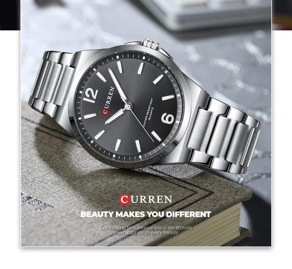 Curren 8493 Men's Minimalist Stainless Steel Quartz Watch — Silver Black - Image 3