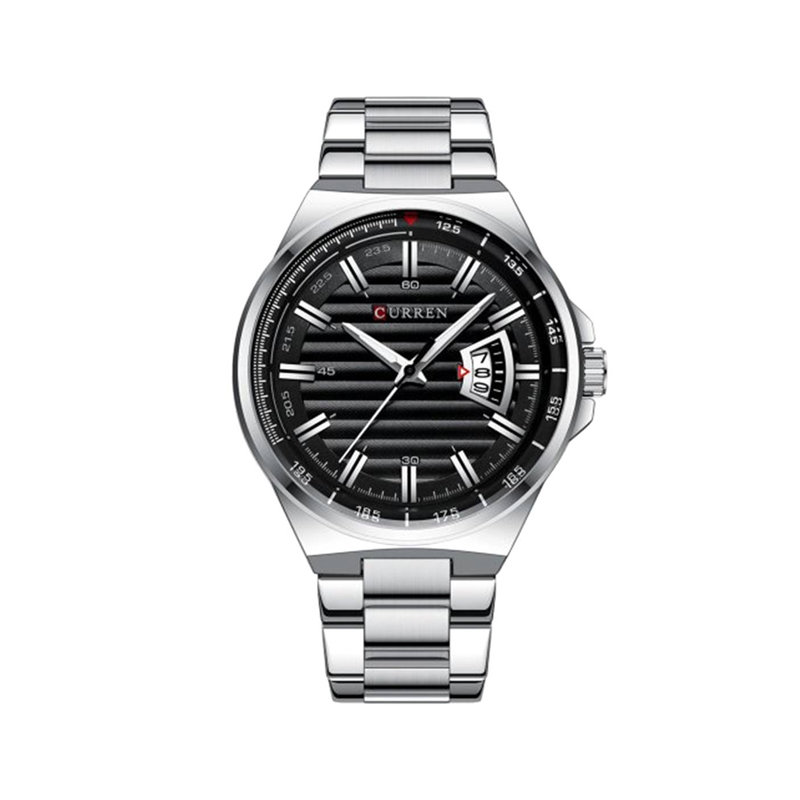 Curren 8375 Men’s Quartz Watch – Silver Black Stainless Steel - Image 1
