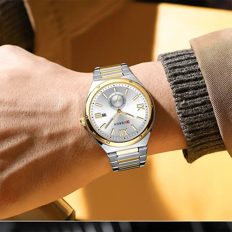 Curren 8471 Men's Luxury Stainless Steel Quartz Watch — Two Tone White - Image 3