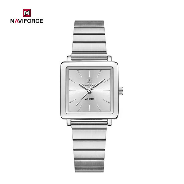 NAVIFORCE-NF5048-Womens-Watch-Silver-White NAVIFORCE NF5048 Women’s Square Quartz Watch – Silver White - Image 1