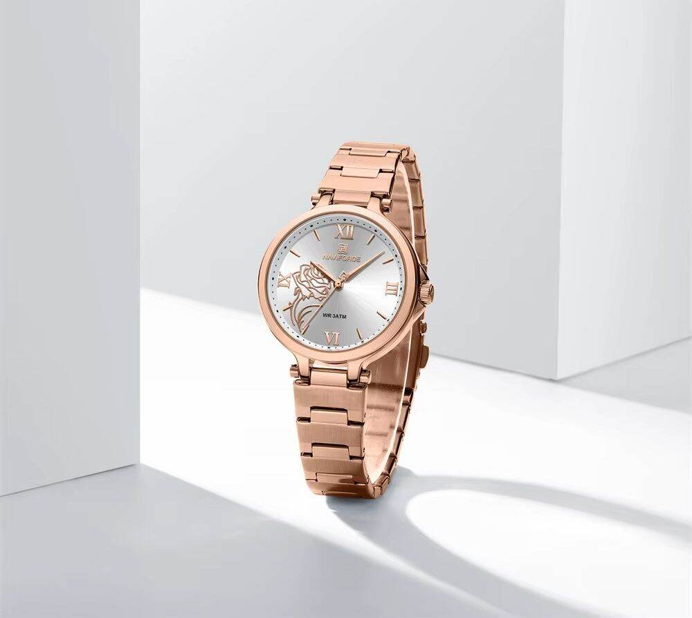 Naviforce 5060 Ladies Elegant Stainless Steel Quartz Watch — Rose White - Image 2