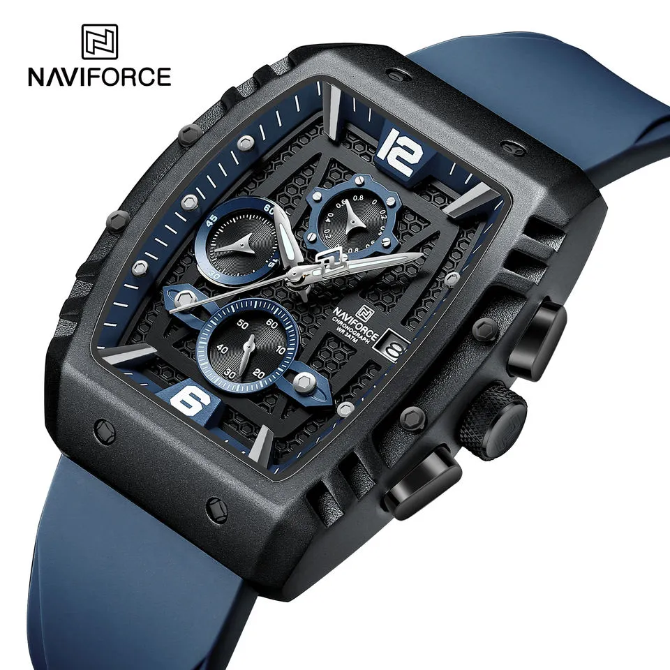 Naviforce 8025 Men's Square Case Chronograph Sport Watch — Blue - Image 2