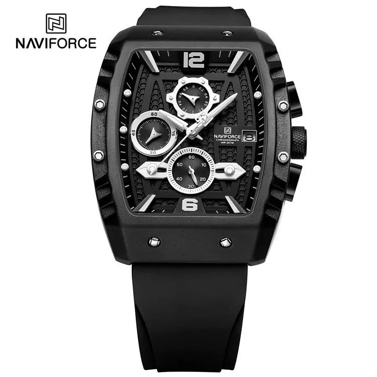 Naviforce 8025 Men's Square Case Chronograph Sport Watch — Black - Image 1