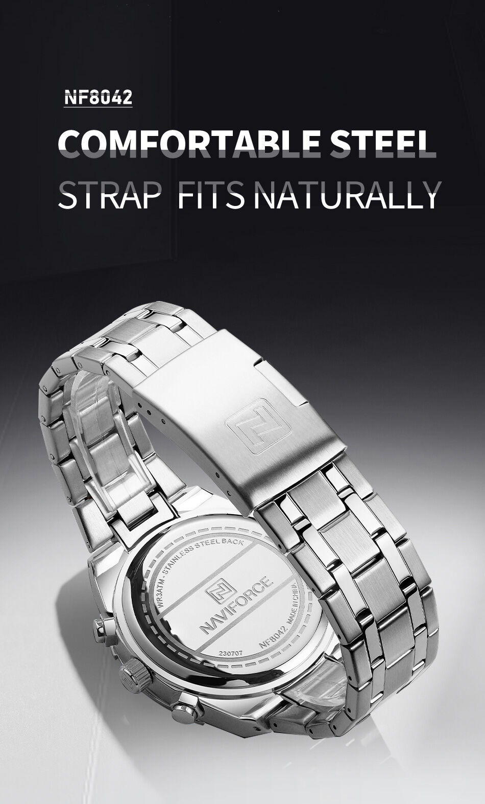 NAVIFORCE NF8042 Men's Two-Tone Stainless Steel Watch – Silver White - Image 6