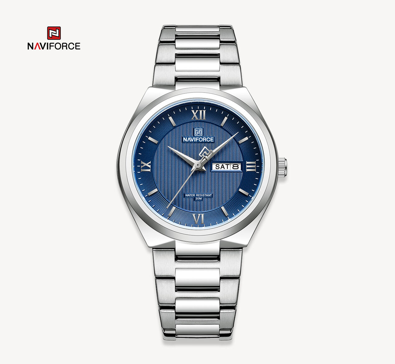 NAVIFORCE_NF8030_Silver_Stainless_Steel_Analog_Watch_For_Men_-_Royal_Blue_&_Silv_daraz NAVIFORCE NF8030 Men's Stainless Steel Quartz Watch – Silver Blue - Image 1