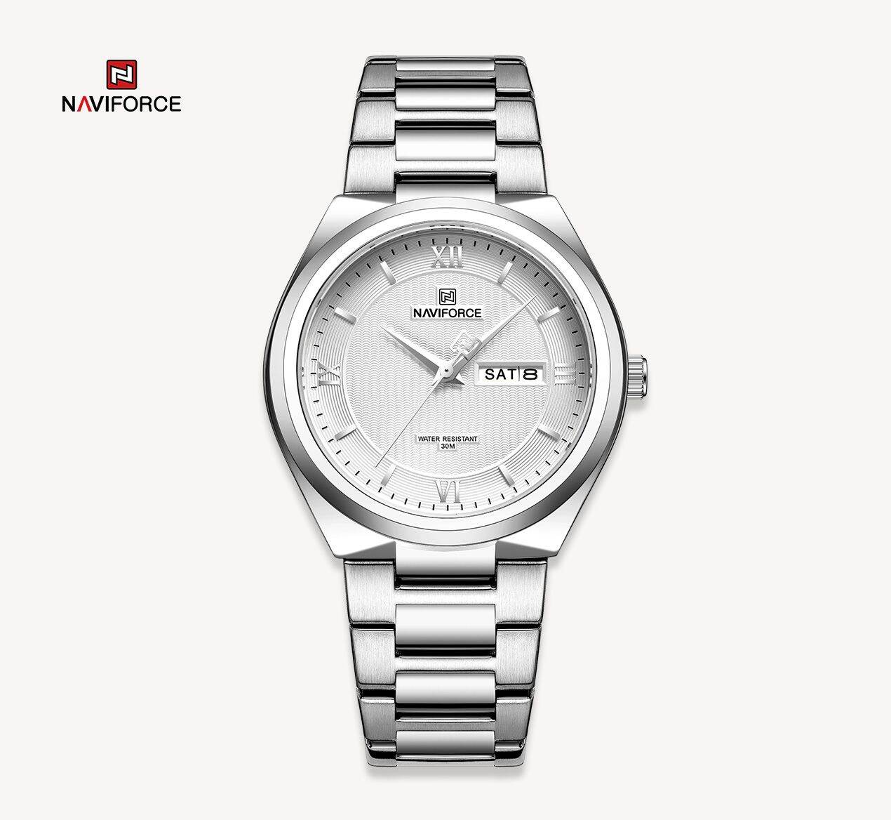 NAVIFORCE NF8030 Men's Stainless Steel Quartz Watch – Silver White - Image 1