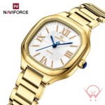NAVIFORCE NF5042 Women’s Square Quartz Watch – Golden White