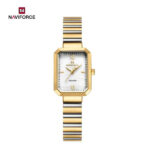 NAVIFORCE NF5050 Women’s Rectangular Quartz Watch – Golden White