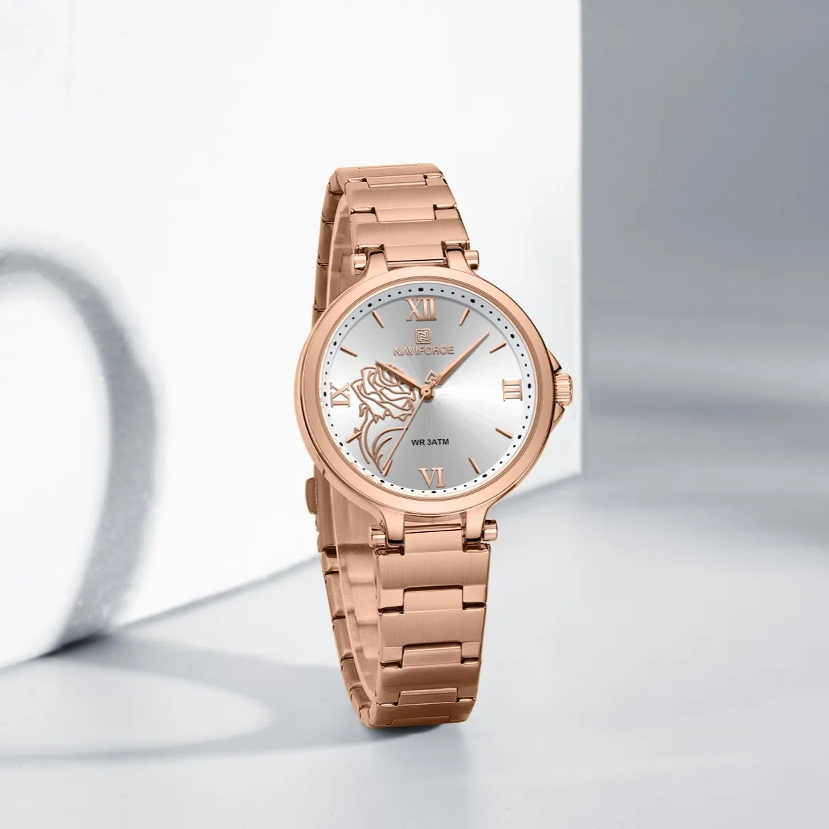 Naviforce 5060 Ladies Elegant Stainless Steel Quartz Watch — Rose White - Image 3