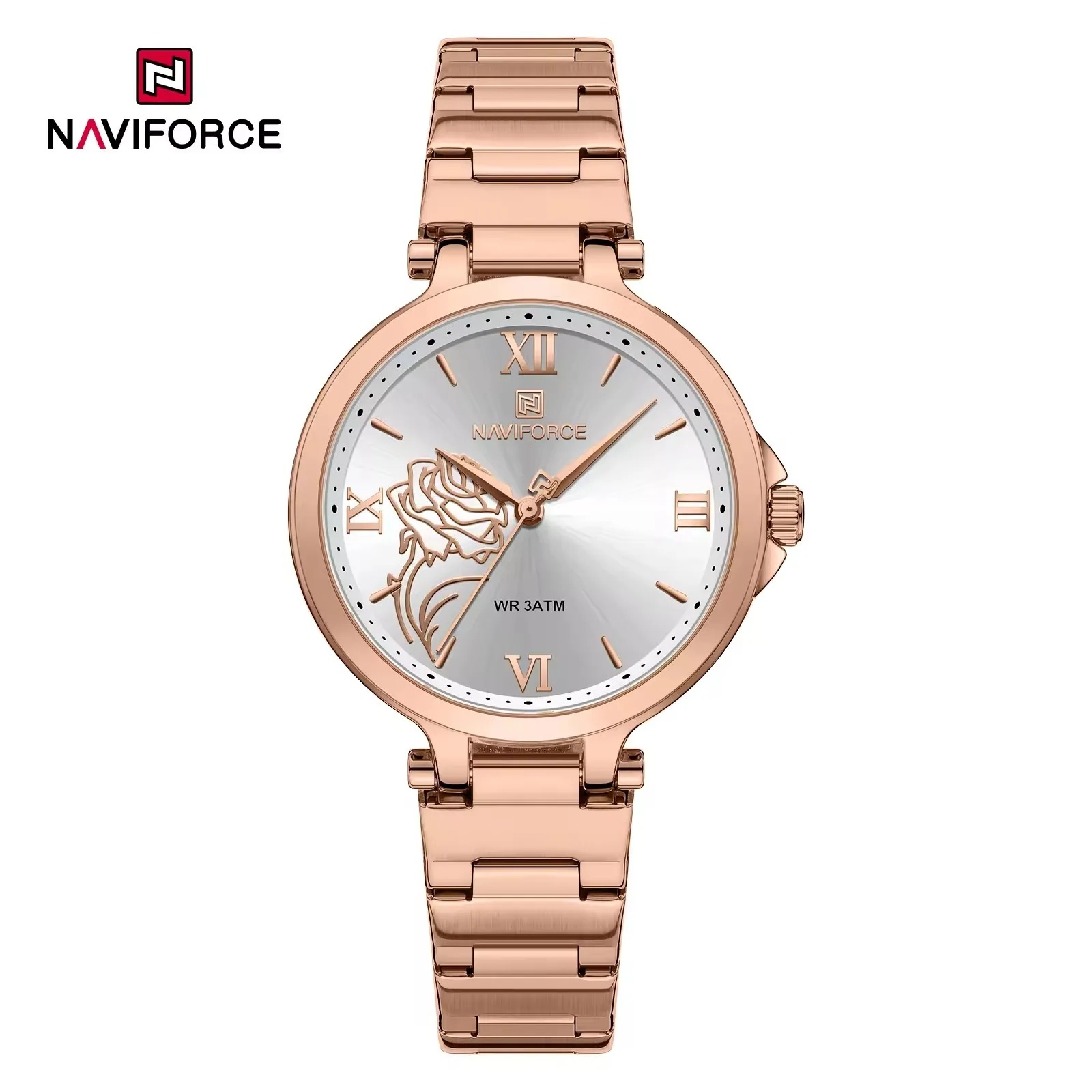 Naviforce 5060 Ladies Elegant Stainless Steel Quartz Watch — Rose White - Image 1