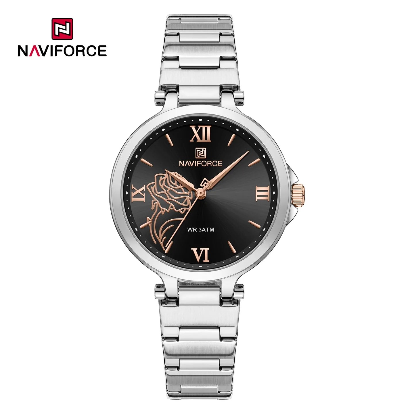 Naviforce 5060 Ladies Elegant Stainless Steel Quartz Watch — Silver Black - Image 1