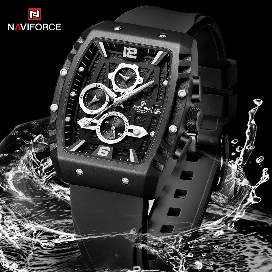 Naviforce 8025 Men's Square Case Chronograph Sport Watch — Black - Image 4