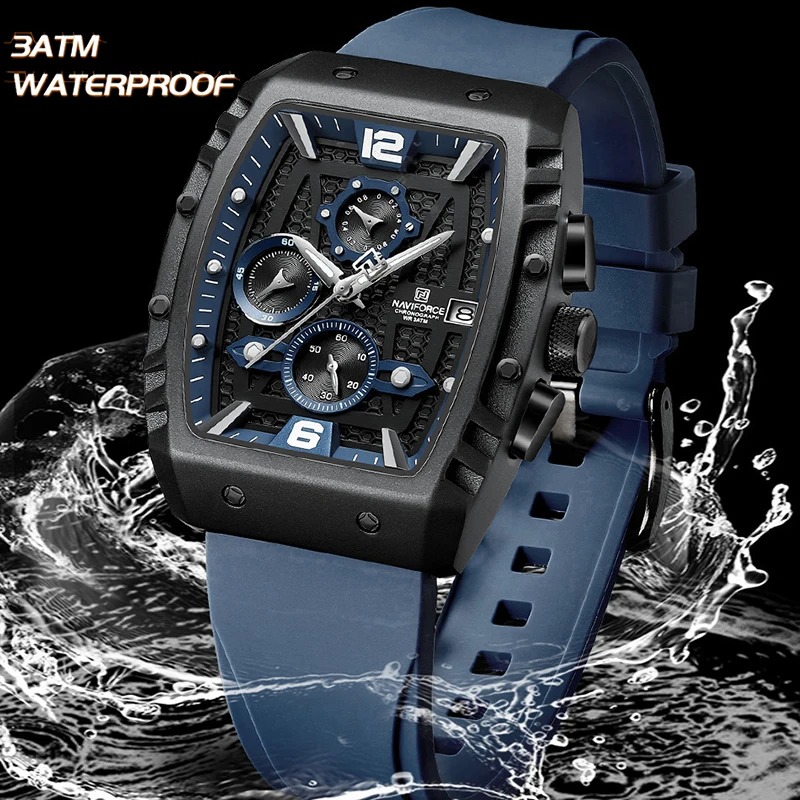 Naviforce 8025 Men's Square Case Chronograph Sport Watch — Blue - Image 3
