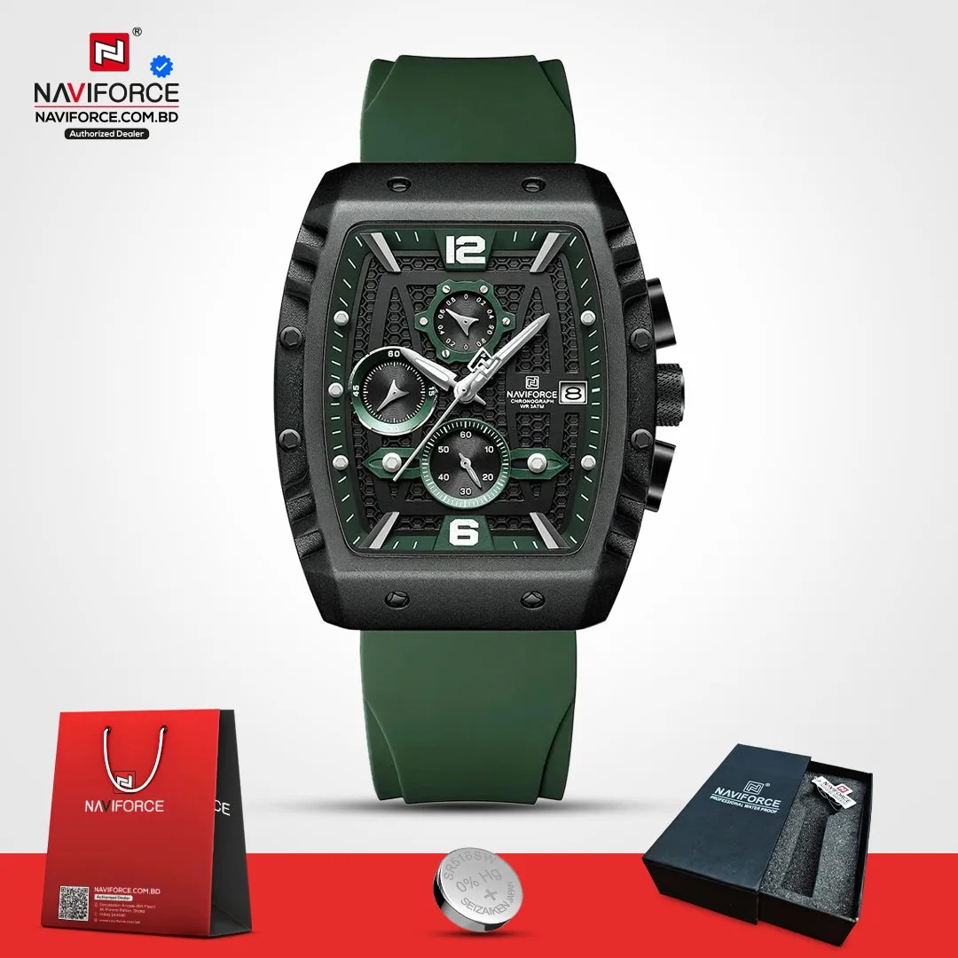 Naviforce 8025 Men's Square Case Chronograph Sport Watch — Green - Image 3
