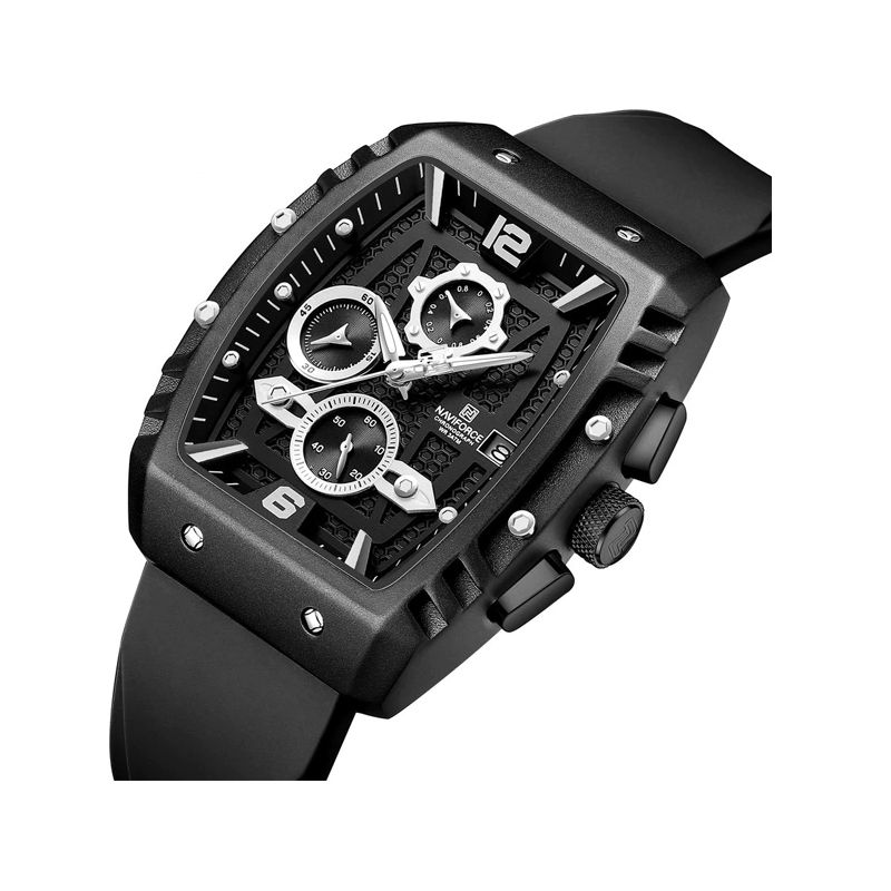 Naviforce 8025 Men's Square Case Chronograph Sport Watch — Black - Image 3