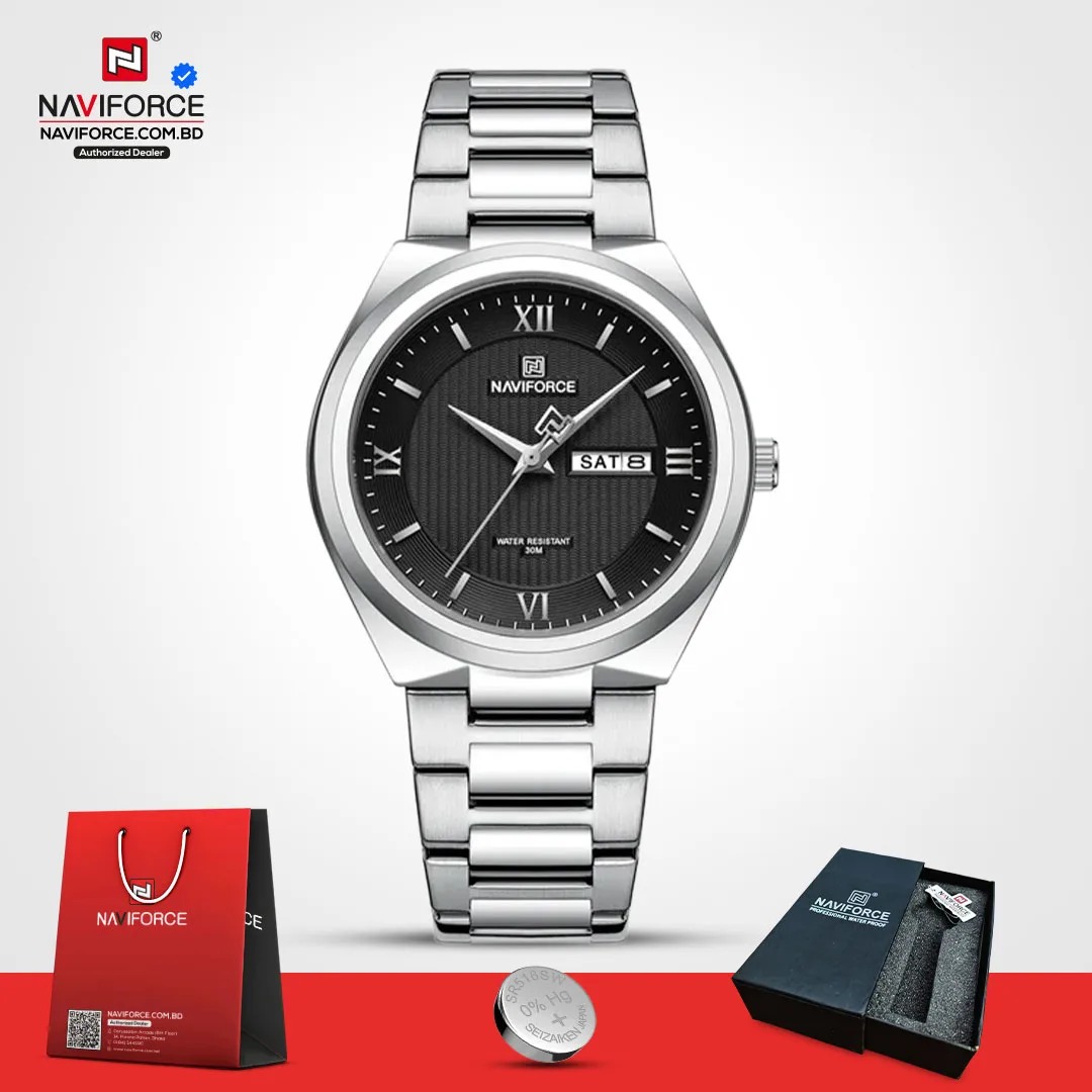 NAVIFORCE NF8030 Men's Stainless Steel Quartz Watch – Silver Black - Image 3