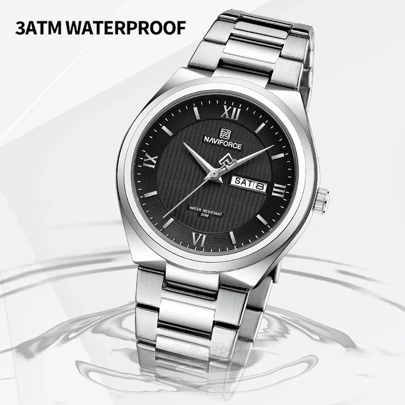 NAVIFORCE NF8030 Men's Stainless Steel Quartz Watch – Silver Black - Image 2
