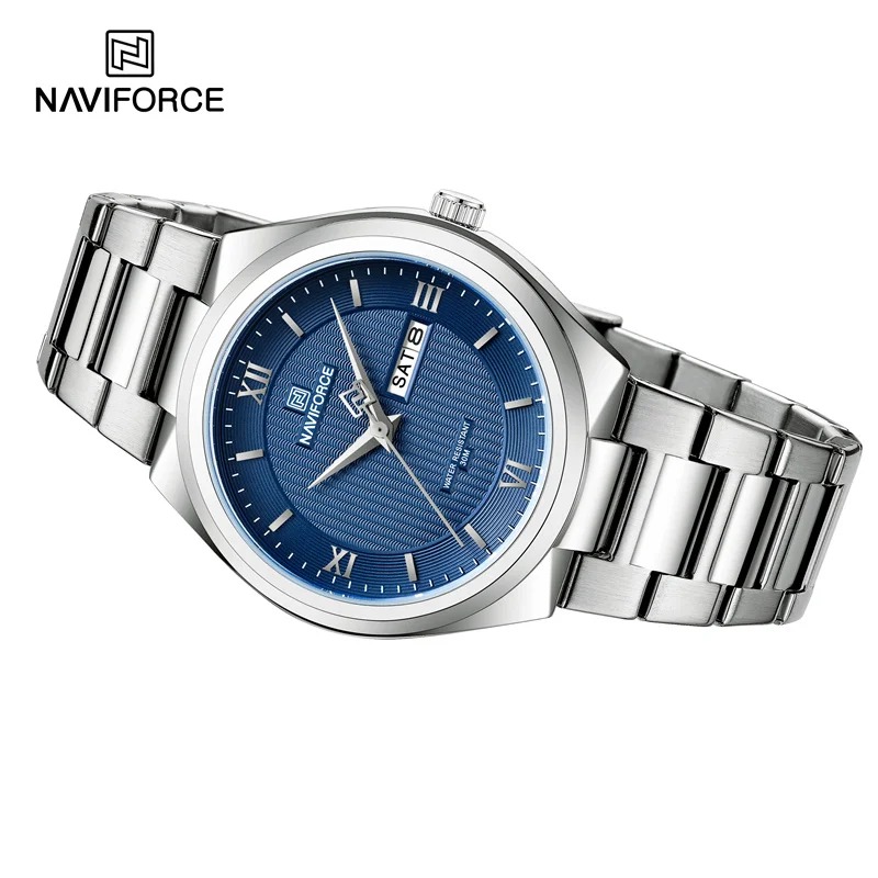 NAVIFORCE NF8030 Men's Stainless Steel Quartz Watch – Silver Blue - Image 4