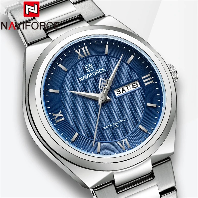 NAVIFORCE NF8030 Men's Stainless Steel Quartz Watch – Silver Blue - Image 3