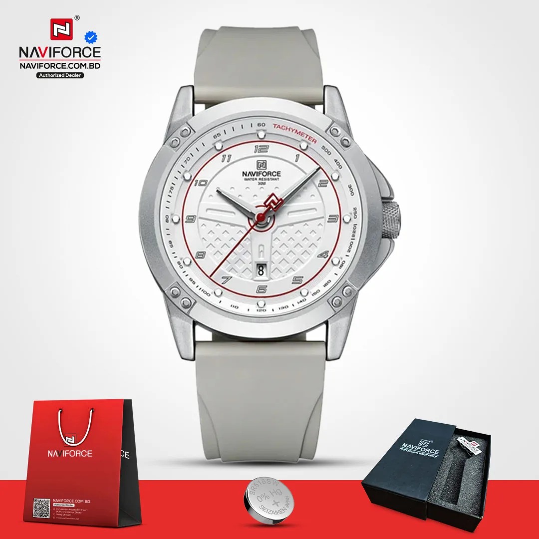 NAVIFORCE NF8031 Men's Sports Chronograph Watch – Silver White - Image 4