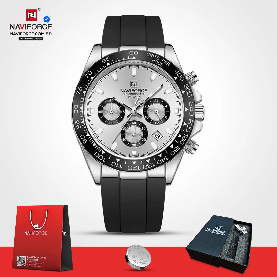 NAVIFORCE NF8054 Men's Stainless Steel Quartz Watch – Silver White - Image 1