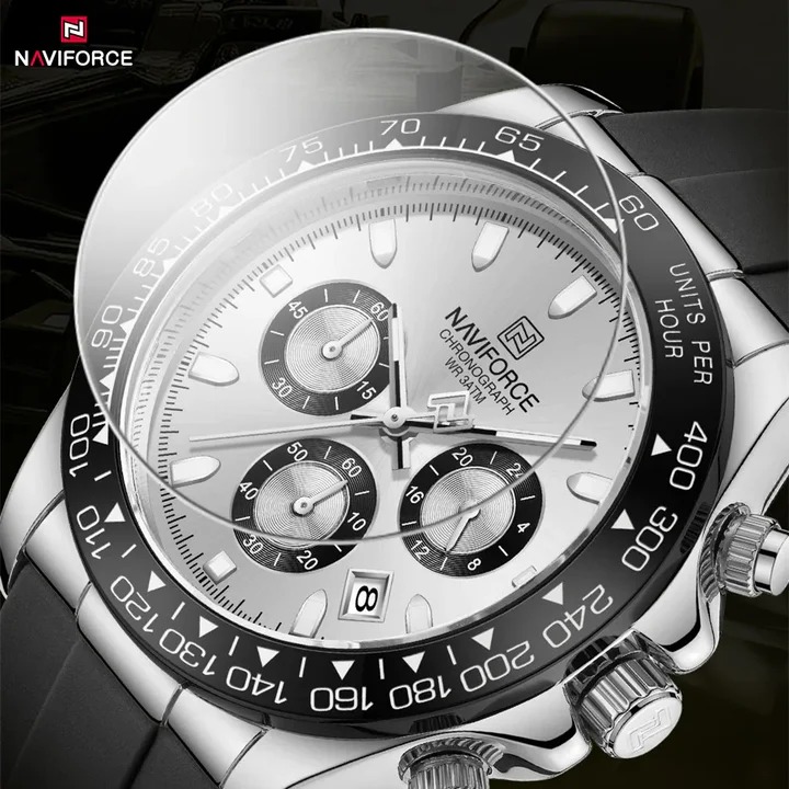 NAVIFORCE NF8054 Men's Stainless Steel Quartz Watch – Silver White - Image 3