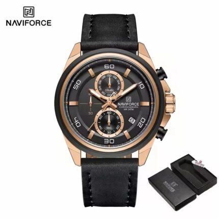 NAVIFORCE NF8075 Men's Stainless Steel Quartz Watch – Rose Black