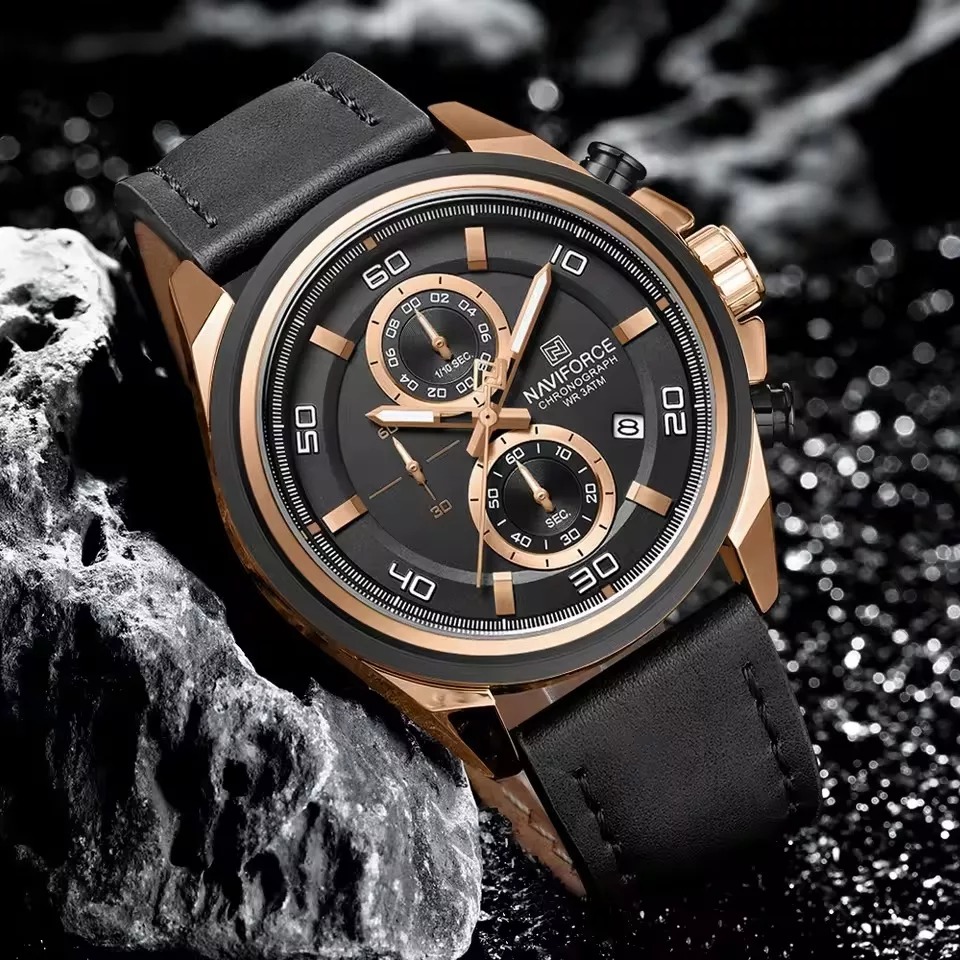 NAVIFORCE NF8075 Men's Stainless Steel Quartz Watch – Rose Black - Image 3