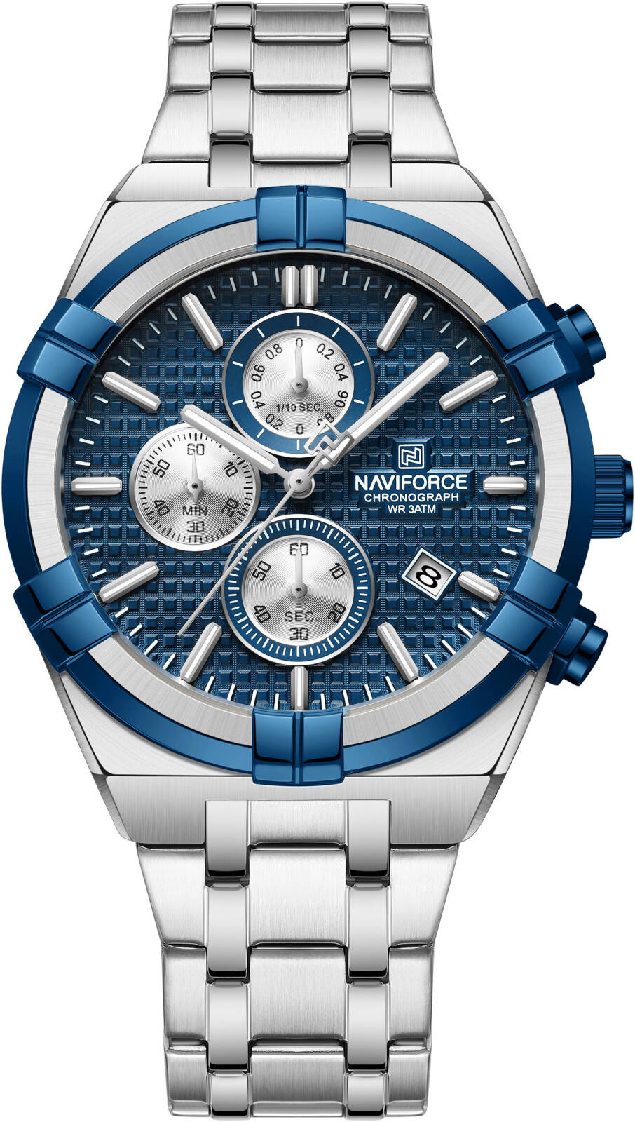 NAVIFORCE NF8042 Men's Two-Tone Stainless Steel Watch – Silver Blue - Image 2