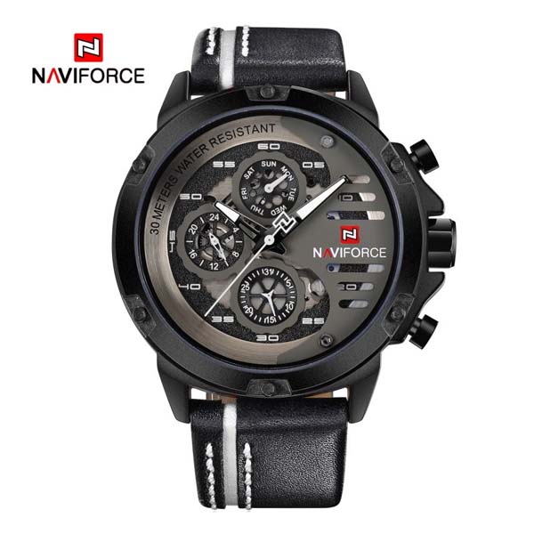 Naviforce_NF9110_naviforcewatchesbd NAVIFORCE NF9110 Men's Stainless Steel Quartz Watch – Black White - Image 1