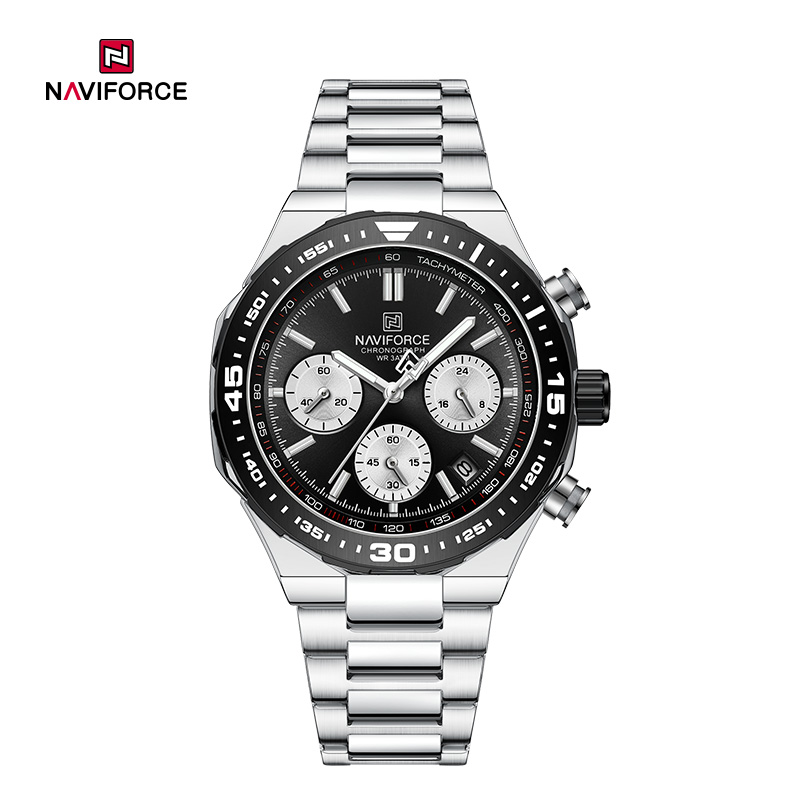 NAVIFORCE NF8049 Men's Stainless Steel Quartz Watch – Silver Black - Image 1