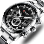 CURREN 8355 Men’s Chronograph Quartz Watch – Silver Black - Image 3